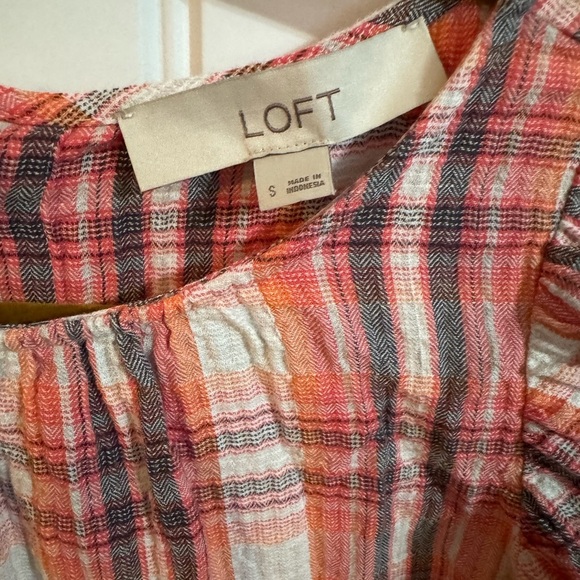 LOFT Plaid Flutter Sleeve Top With Button Detail Down Back - Picture 8 of 8